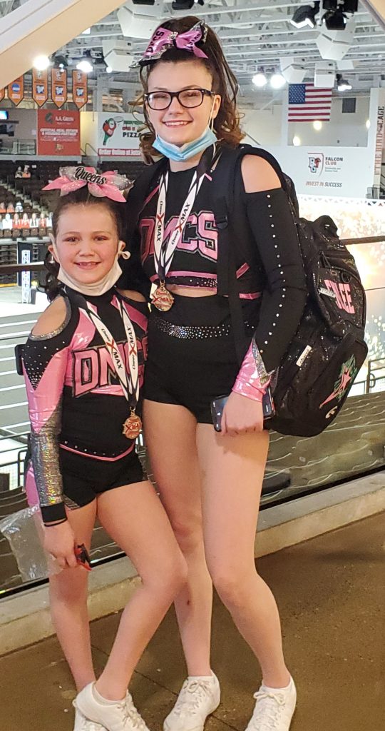 Emilee and Chloee Piasecki at DazzleMeDance competitive cheer and gymnastics program with All Kids Play youth sports grant financial assistance
