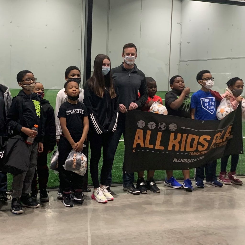All Kids Play soccer ball giveaway event at the Pullman Community Center on the south side of Chicago for its We Will Bounce Back Campaign